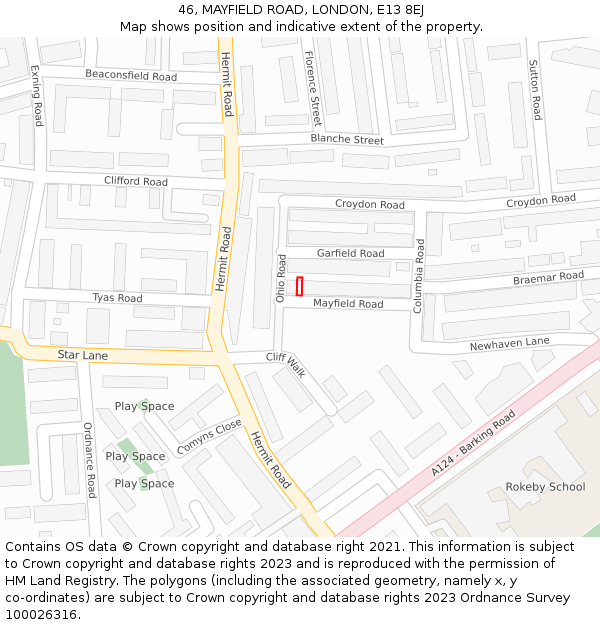 46, MAYFIELD ROAD, LONDON, E13 8EJ: Location map and indicative extent of plot