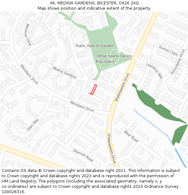 46, MEDINA GARDENS, BICESTER, OX26 2XQ: Location map and indicative extent of plot