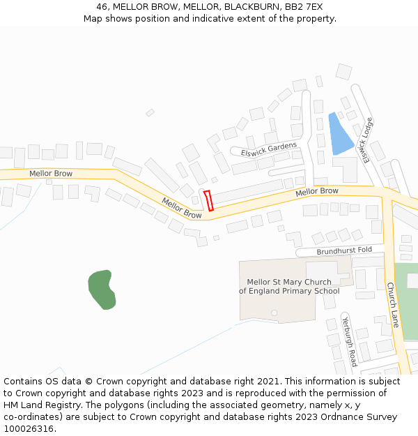 46, MELLOR BROW, MELLOR, BLACKBURN, BB2 7EX: Location map and indicative extent of plot