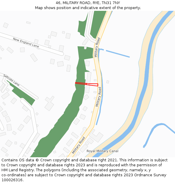 46, MILITARY ROAD, RYE, TN31 7NY: Location map and indicative extent of plot