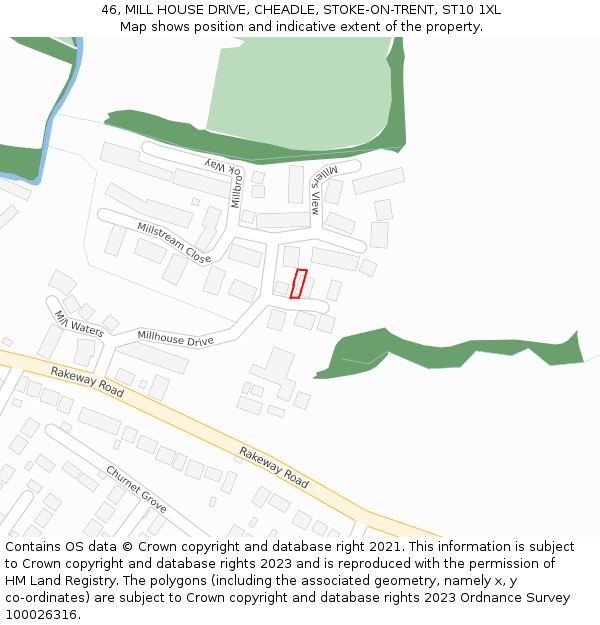 46, MILL HOUSE DRIVE, CHEADLE, STOKE-ON-TRENT, ST10 1XL: Location map and indicative extent of plot