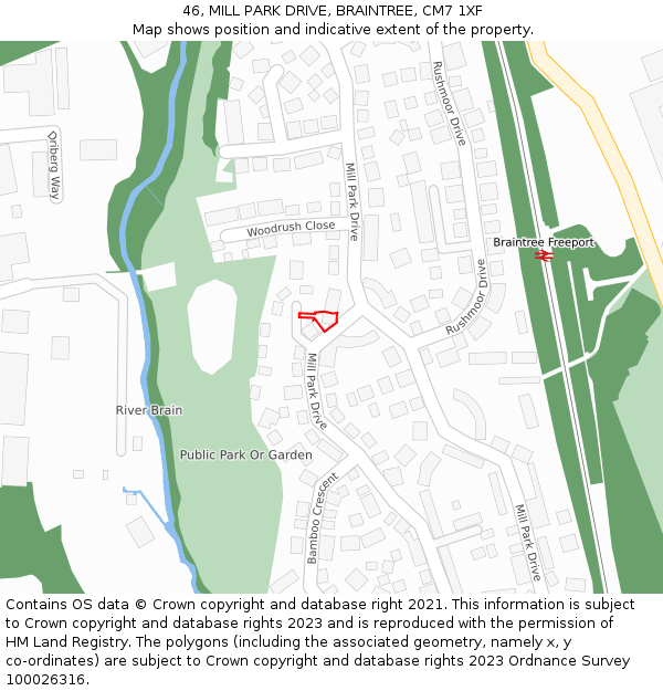 46, MILL PARK DRIVE, BRAINTREE, CM7 1XF: Location map and indicative extent of plot