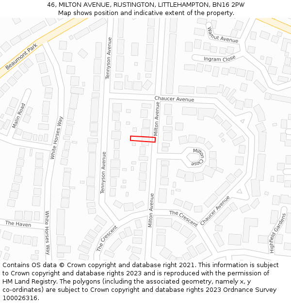 46, MILTON AVENUE, RUSTINGTON, LITTLEHAMPTON, BN16 2PW: Location map and indicative extent of plot