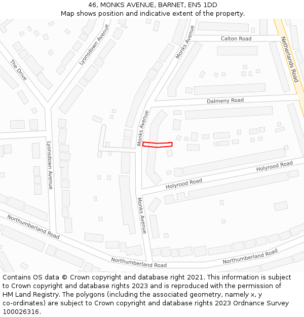 46, MONKS AVENUE, BARNET, EN5 1DD: Location map and indicative extent of plot