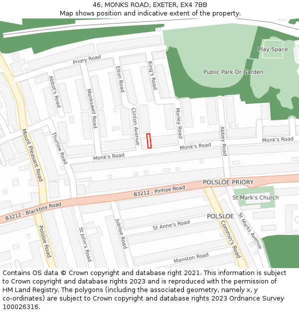 46, MONKS ROAD, EXETER, EX4 7BB: Location map and indicative extent of plot