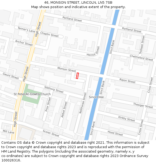 46, MONSON STREET, LINCOLN, LN5 7SB: Location map and indicative extent of plot