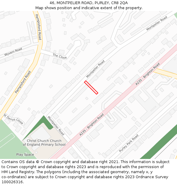 46, MONTPELIER ROAD, PURLEY, CR8 2QA: Location map and indicative extent of plot