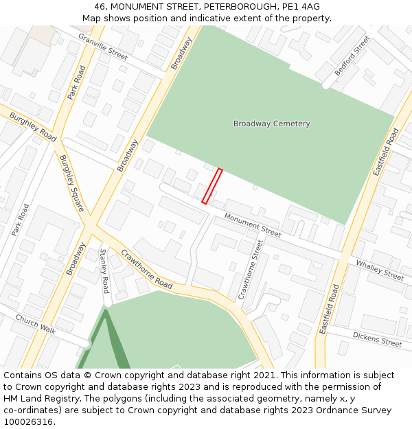 46, MONUMENT STREET, PETERBOROUGH, PE1 4AG: Location map and indicative extent of plot