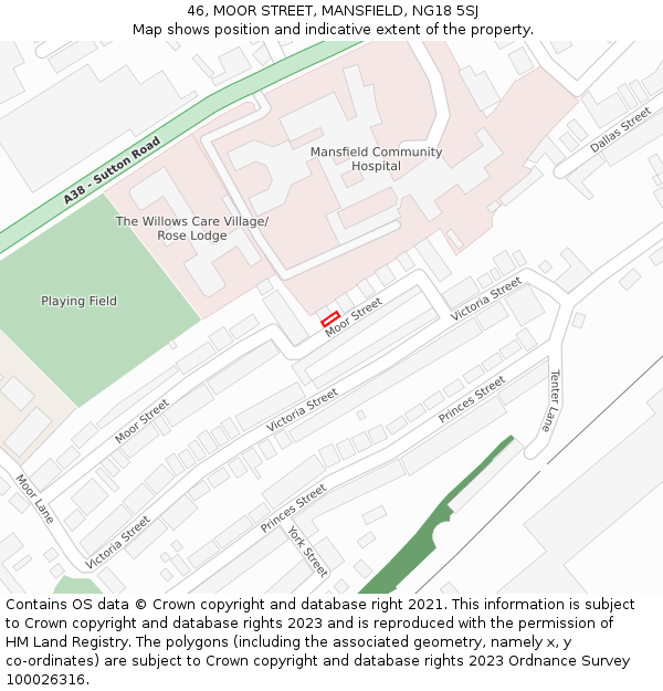 46, MOOR STREET, MANSFIELD, NG18 5SJ: Location map and indicative extent of plot