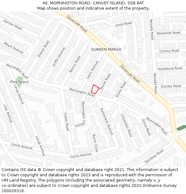 46, MORNINGTON ROAD, CANVEY ISLAND, SS8 8AT: Location map and indicative extent of plot