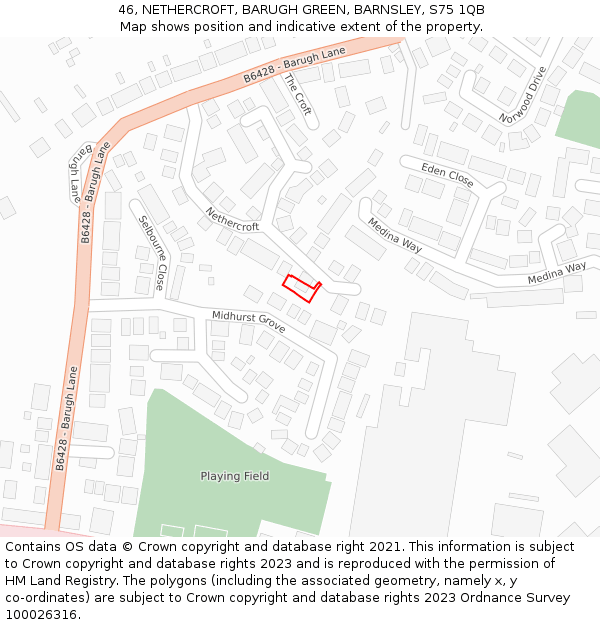 46, NETHERCROFT, BARUGH GREEN, BARNSLEY, S75 1QB: Location map and indicative extent of plot