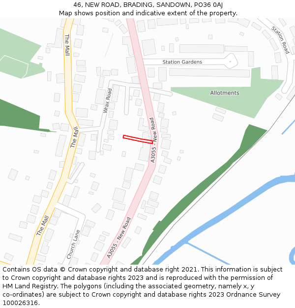 46, NEW ROAD, BRADING, SANDOWN, PO36 0AJ: Location map and indicative extent of plot