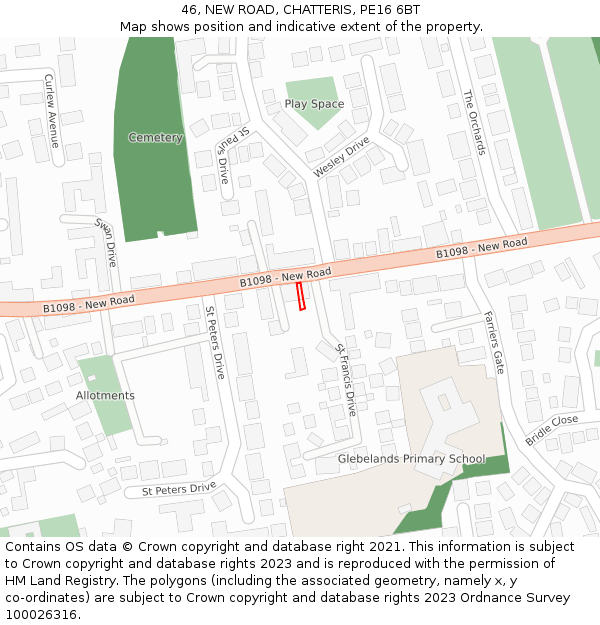 46, NEW ROAD, CHATTERIS, PE16 6BT: Location map and indicative extent of plot