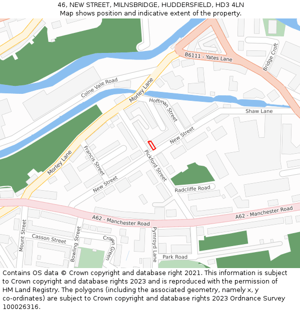 46, NEW STREET, MILNSBRIDGE, HUDDERSFIELD, HD3 4LN: Location map and indicative extent of plot