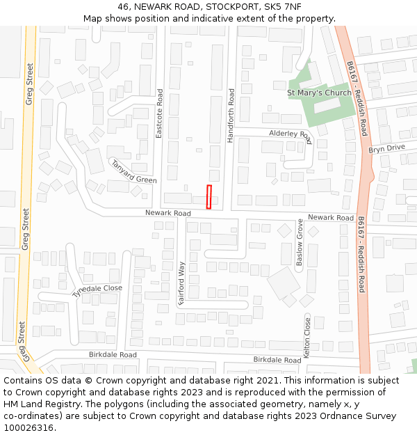 46, NEWARK ROAD, STOCKPORT, SK5 7NF: Location map and indicative extent of plot