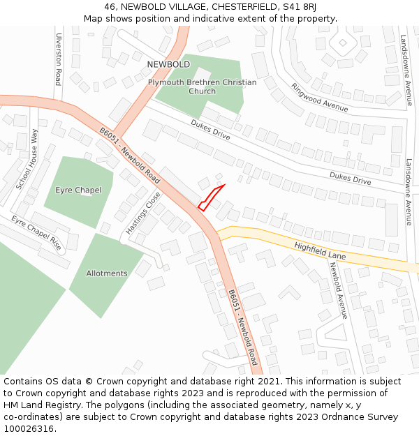46, NEWBOLD VILLAGE, CHESTERFIELD, S41 8RJ: Location map and indicative extent of plot