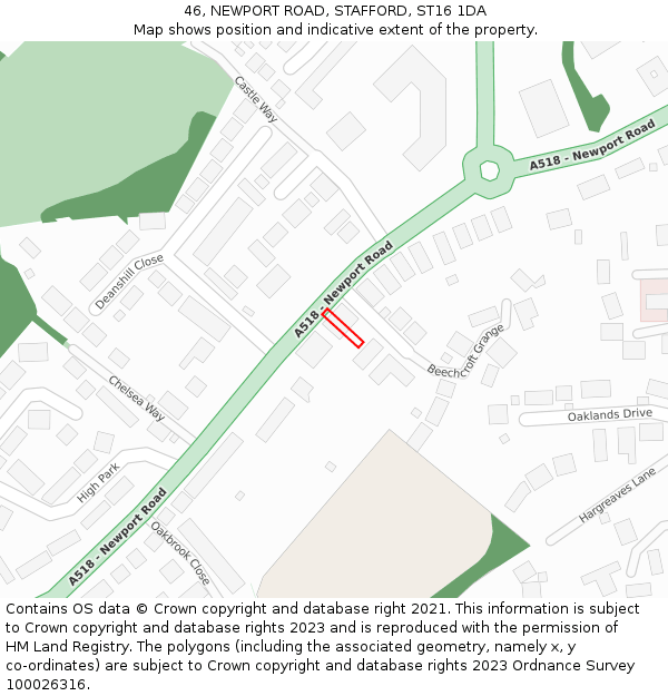 46, NEWPORT ROAD, STAFFORD, ST16 1DA: Location map and indicative extent of plot