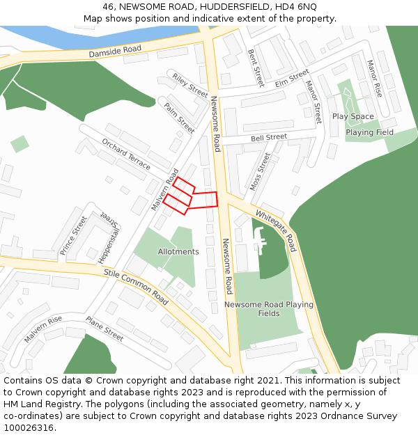 46, NEWSOME ROAD, HUDDERSFIELD, HD4 6NQ: Location map and indicative extent of plot