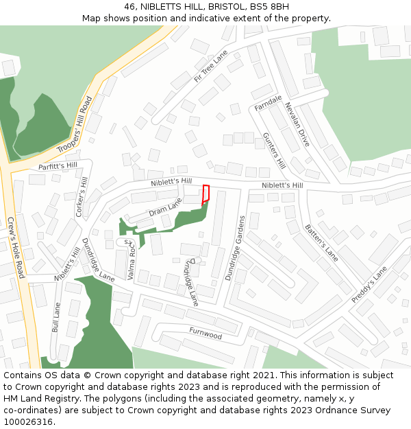 46, NIBLETTS HILL, BRISTOL, BS5 8BH: Location map and indicative extent of plot
