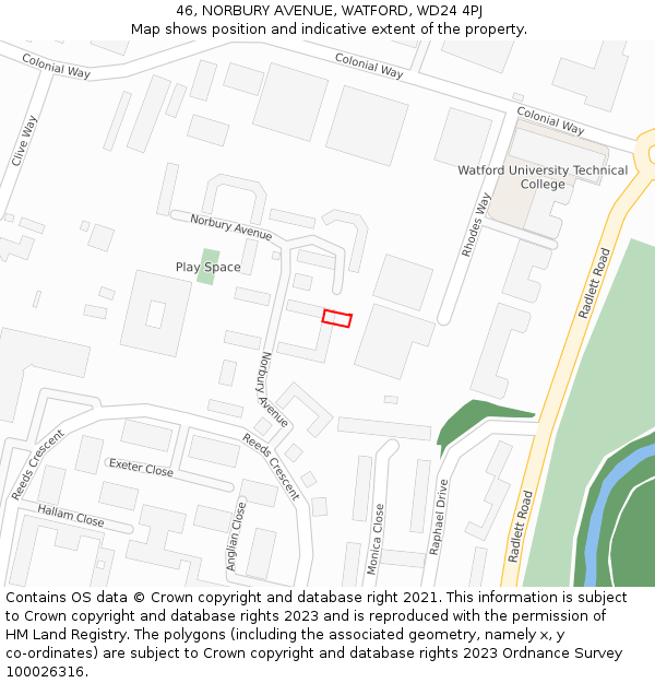 46, NORBURY AVENUE, WATFORD, WD24 4PJ: Location map and indicative extent of plot