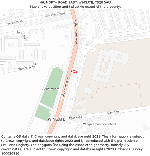 46, NORTH ROAD EAST, WINGATE, TS28 5AU: Location map and indicative extent of plot