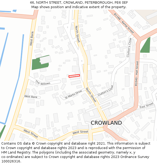 46, NORTH STREET, CROWLAND, PETERBOROUGH, PE6 0EF: Location map and indicative extent of plot