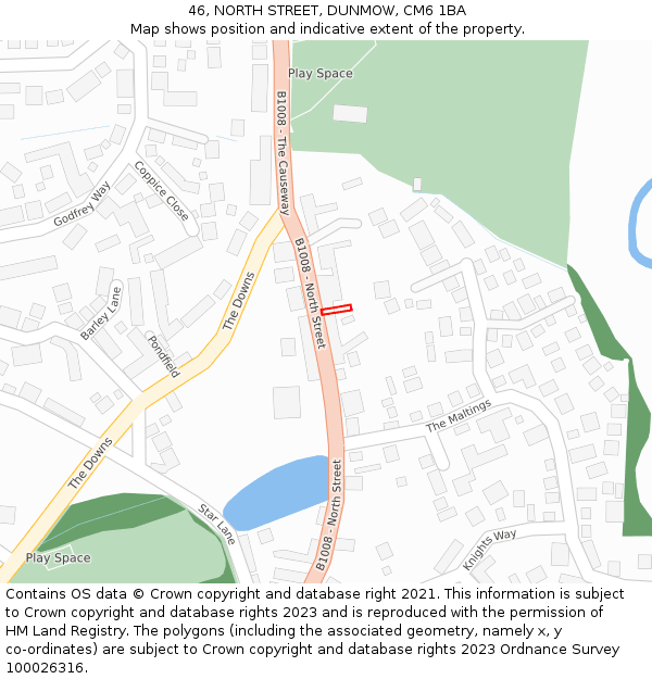 46, NORTH STREET, DUNMOW, CM6 1BA: Location map and indicative extent of plot