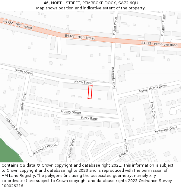 46, NORTH STREET, PEMBROKE DOCK, SA72 6QU: Location map and indicative extent of plot