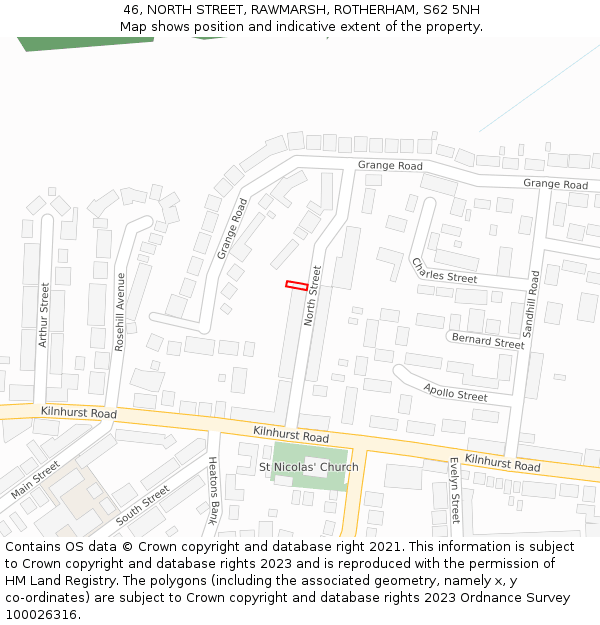 46, NORTH STREET, RAWMARSH, ROTHERHAM, S62 5NH: Location map and indicative extent of plot