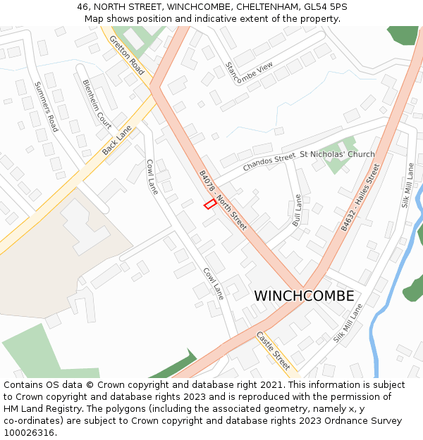 46, NORTH STREET, WINCHCOMBE, CHELTENHAM, GL54 5PS: Location map and indicative extent of plot