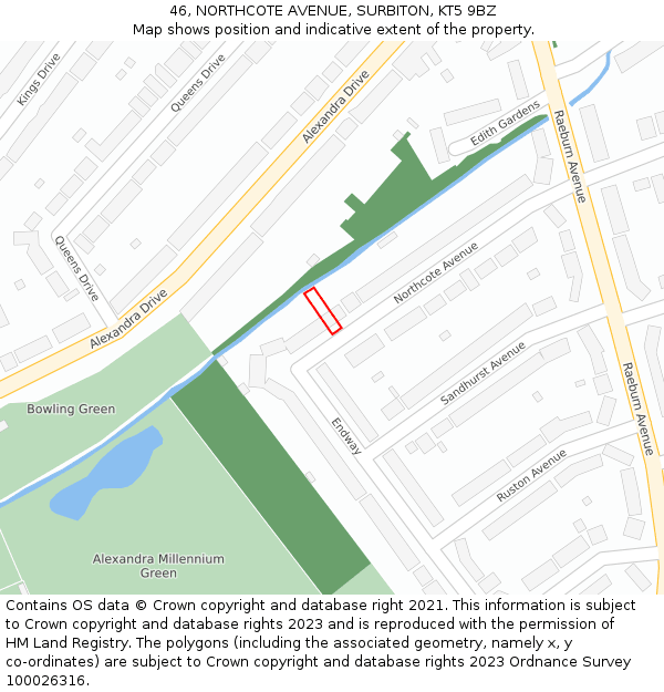 46, NORTHCOTE AVENUE, SURBITON, KT5 9BZ: Location map and indicative extent of plot