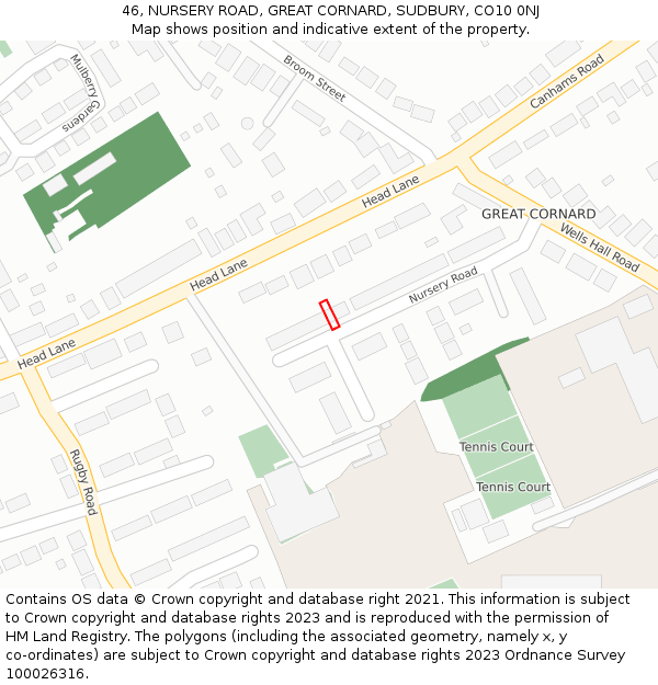 46, NURSERY ROAD, GREAT CORNARD, SUDBURY, CO10 0NJ: Location map and indicative extent of plot