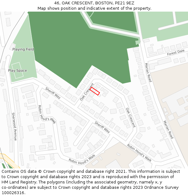 46, OAK CRESCENT, BOSTON, PE21 9EZ: Location map and indicative extent of plot