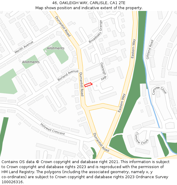 46, OAKLEIGH WAY, CARLISLE, CA1 2TE: Location map and indicative extent of plot
