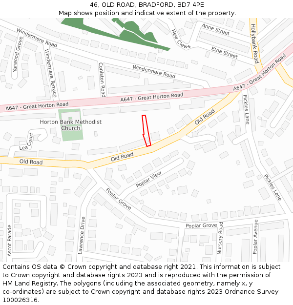 46, OLD ROAD, BRADFORD, BD7 4PE: Location map and indicative extent of plot