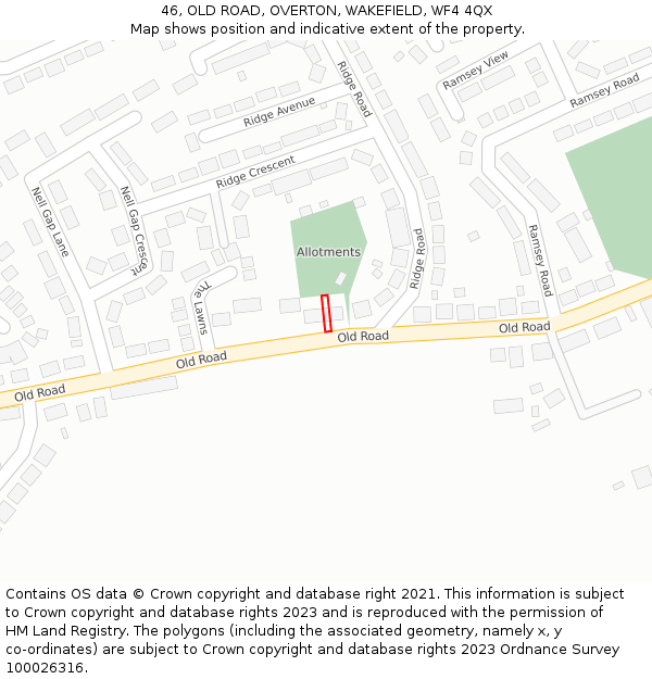 46, OLD ROAD, OVERTON, WAKEFIELD, WF4 4QX: Location map and indicative extent of plot