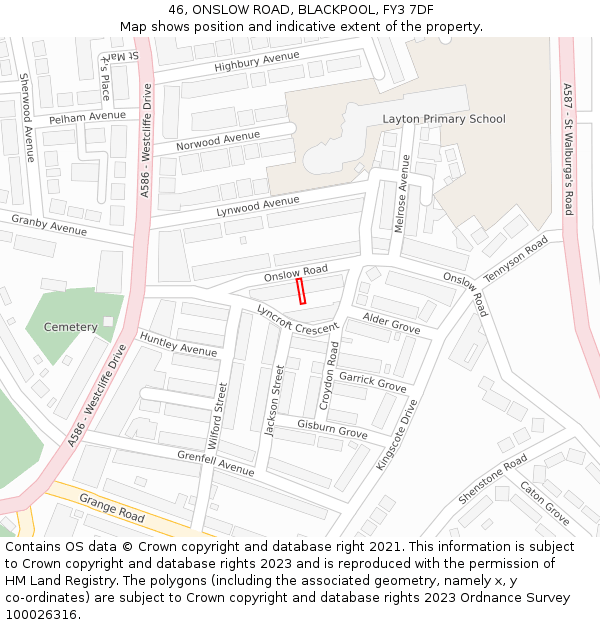 46, ONSLOW ROAD, BLACKPOOL, FY3 7DF: Location map and indicative extent of plot