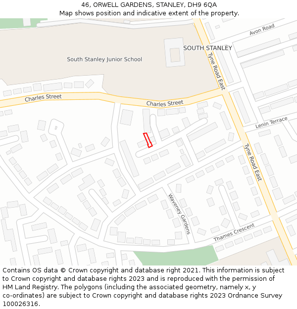 46, ORWELL GARDENS, STANLEY, DH9 6QA: Location map and indicative extent of plot