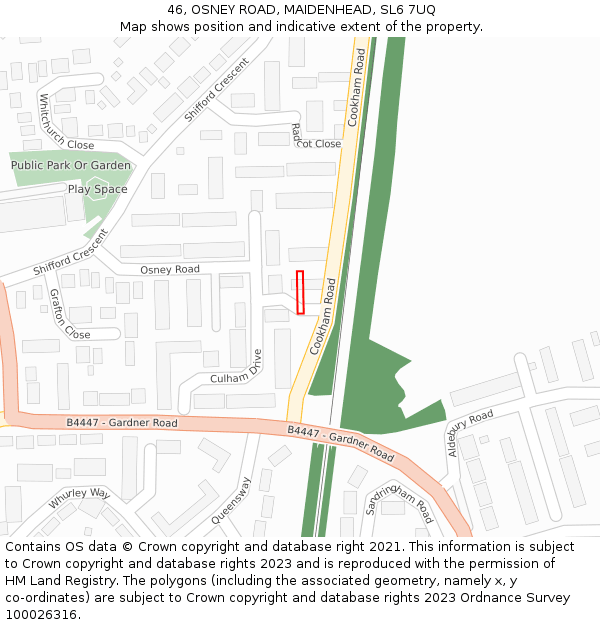 46, OSNEY ROAD, MAIDENHEAD, SL6 7UQ: Location map and indicative extent of plot