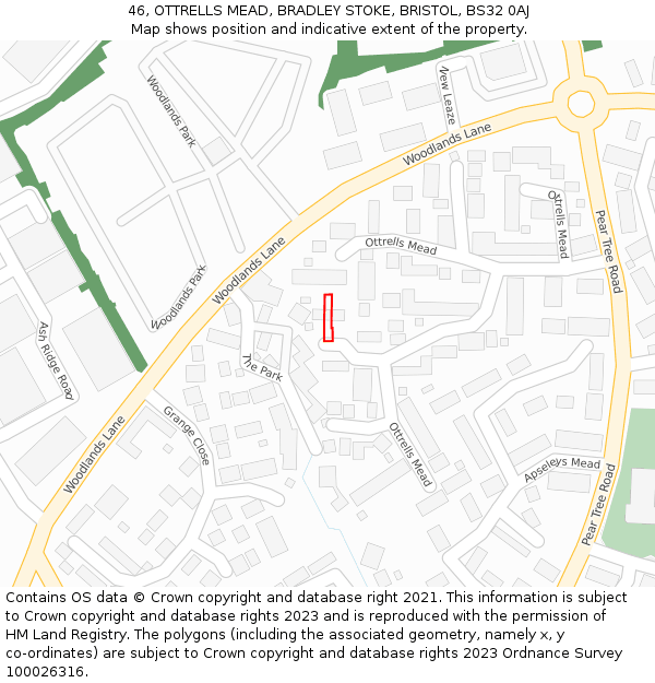46, OTTRELLS MEAD, BRADLEY STOKE, BRISTOL, BS32 0AJ: Location map and indicative extent of plot