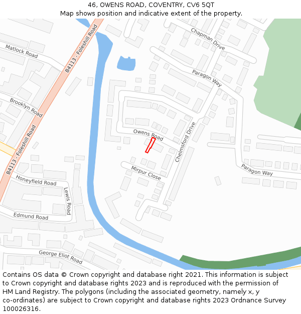 46, OWENS ROAD, COVENTRY, CV6 5QT: Location map and indicative extent of plot