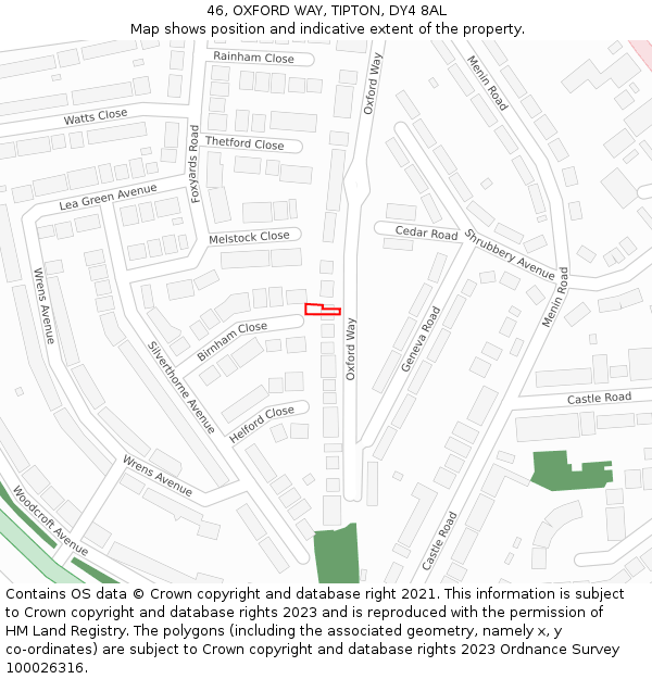 46, OXFORD WAY, TIPTON, DY4 8AL: Location map and indicative extent of plot