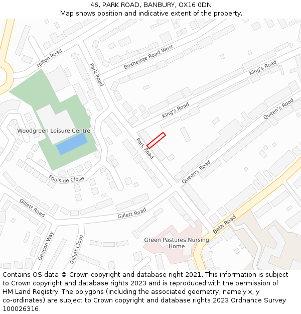 46, PARK ROAD, BANBURY, OX16 0DN: Location map and indicative extent of plot