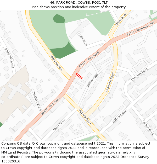 46, PARK ROAD, COWES, PO31 7LT: Location map and indicative extent of plot