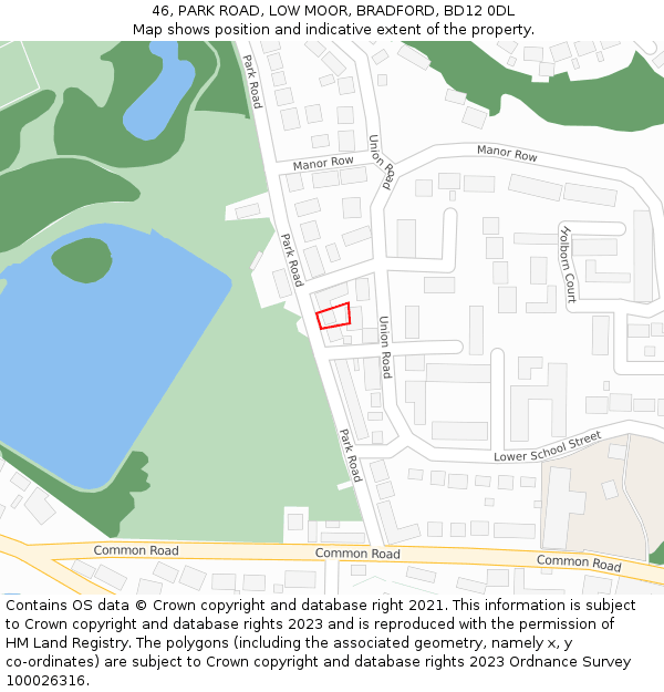 46, PARK ROAD, LOW MOOR, BRADFORD, BD12 0DL: Location map and indicative extent of plot
