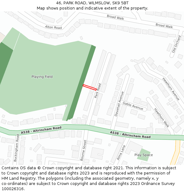 46, PARK ROAD, WILMSLOW, SK9 5BT: Location map and indicative extent of plot