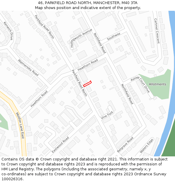 46, PARKFIELD ROAD NORTH, MANCHESTER, M40 3TA: Location map and indicative extent of plot