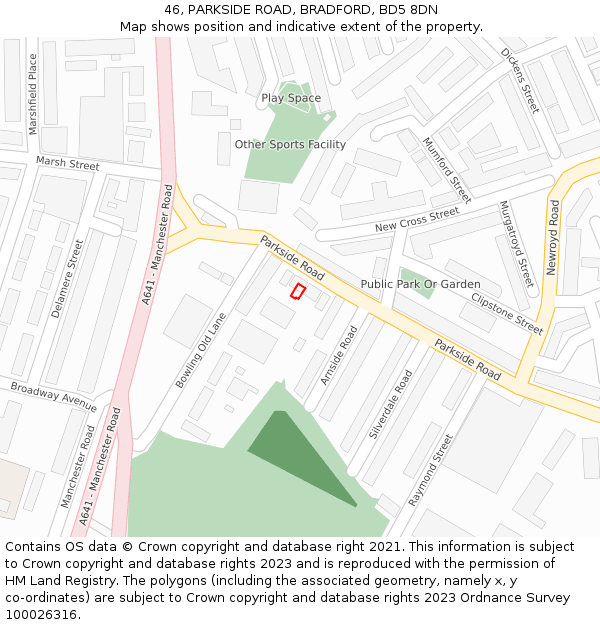 46, PARKSIDE ROAD, BRADFORD, BD5 8DN: Location map and indicative extent of plot