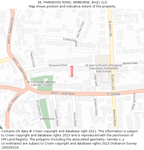 46, PARKWOOD ROAD, WIMBORNE, BH21 1LG: Location map and indicative extent of plot