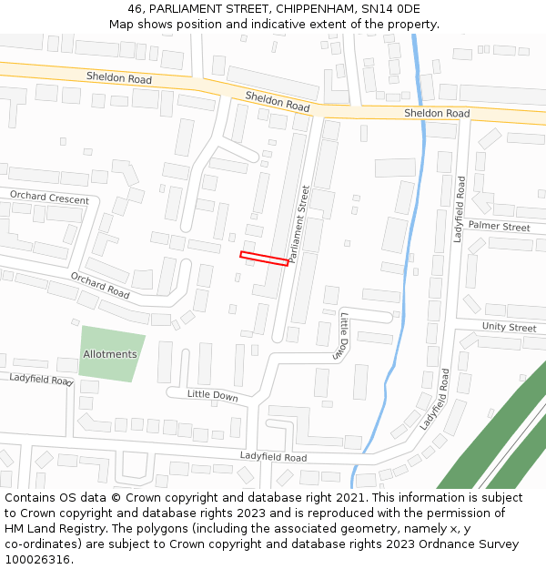 46, PARLIAMENT STREET, CHIPPENHAM, SN14 0DE: Location map and indicative extent of plot